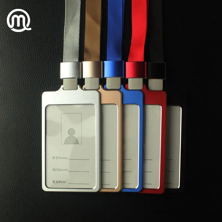 

metal Aluminum alloy custom photo ID card holder badges with Vertical shape Whole sales with lanyard, Red.silver.gold,black.blue,champagne gold