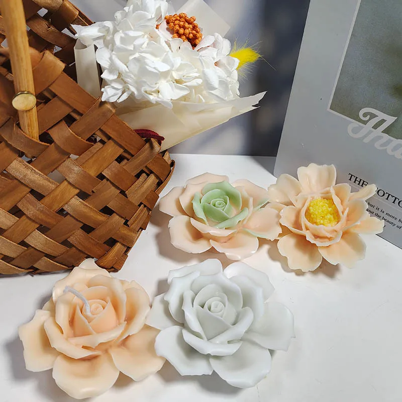 

New Design Multiple Styles Flower Candle Molds DIY Home Decoration Hibiscus Chrysanthemum Candle Moulds for Valentines Gifts, Translucent