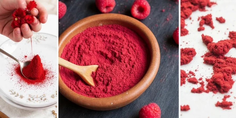 Raspberry powder next to other spices in jars