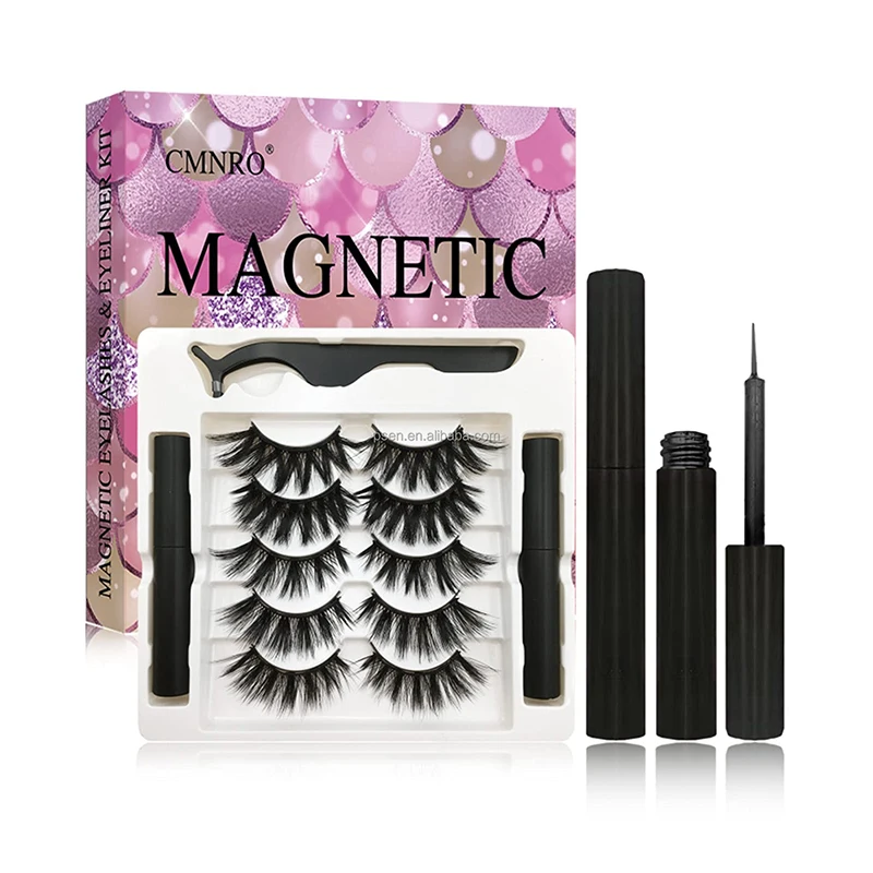 

Magnetic Eyelashes Eyeliner Kit with Tweezers 5 Pairs False Lashes Upgraded 3D 5D Lashes with Two Eyeliner, Natural color