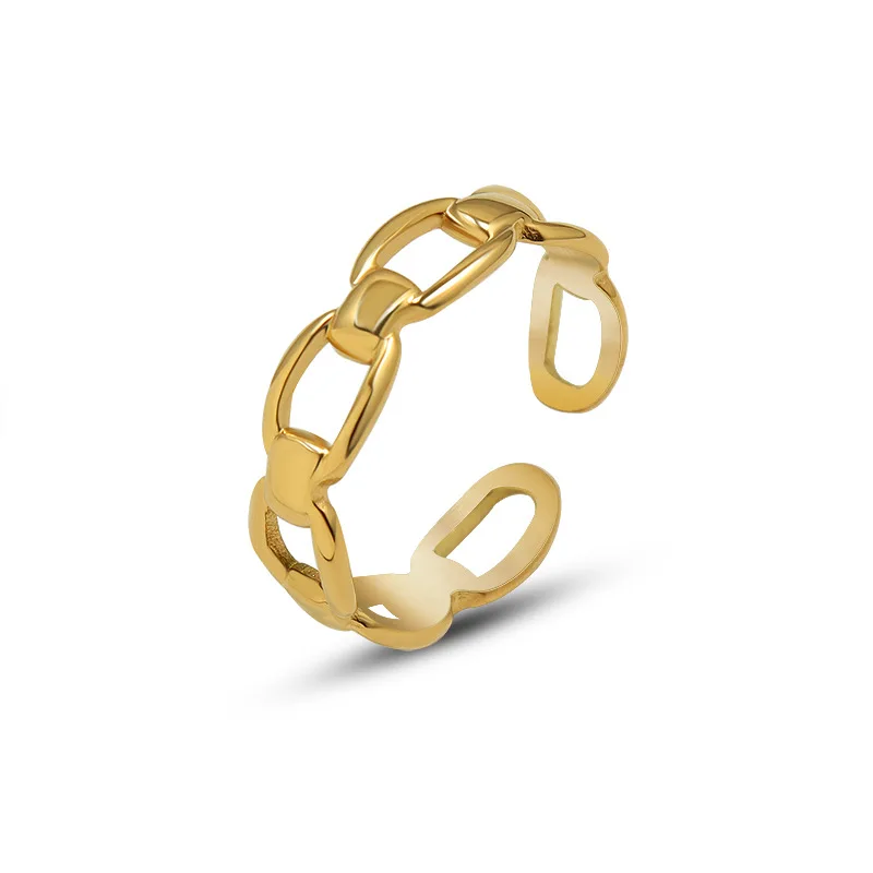 

Fashion 18K Gold Hollow Geometric Stainless Steel Link Chain Finger Open Rings