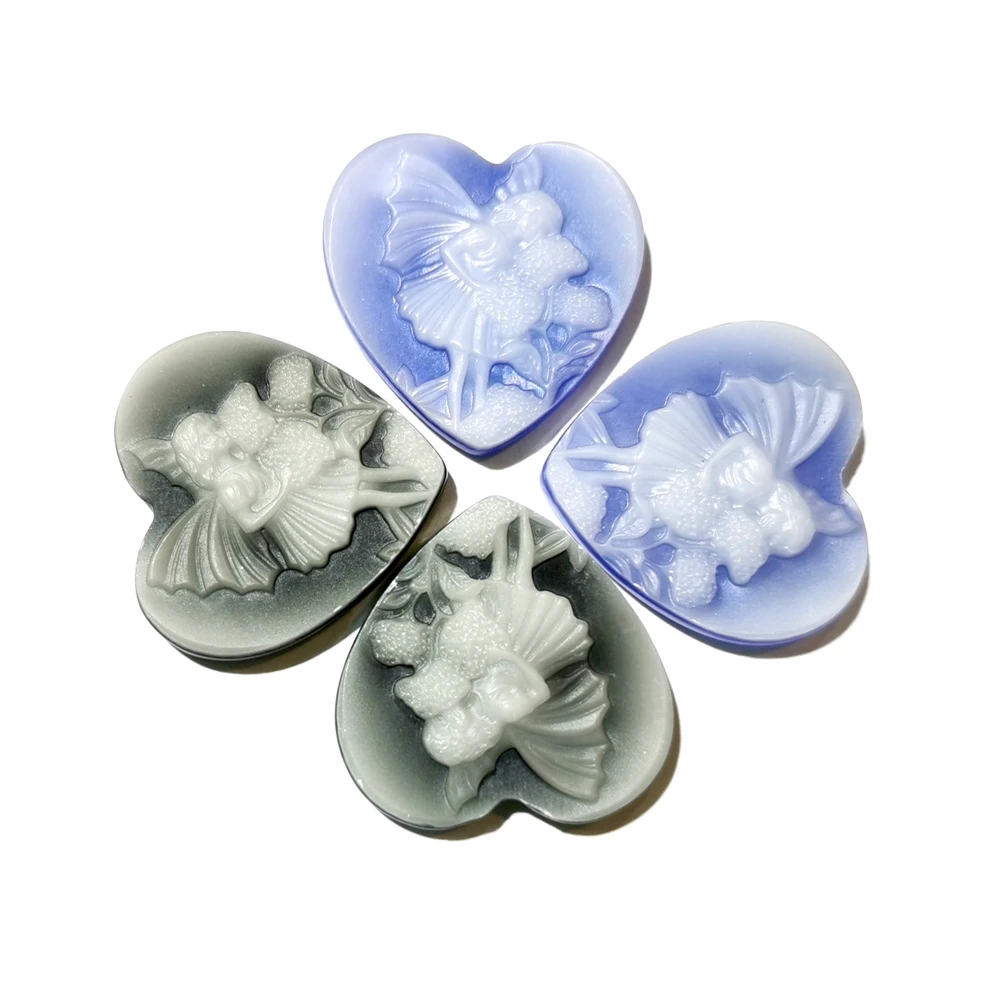 

Quality Carved Heart Blue Agate Cameo Cabochon Gemstone Natural Stone Love Pendants for 925 Sterling Silver Necklace Jewelry, Multi