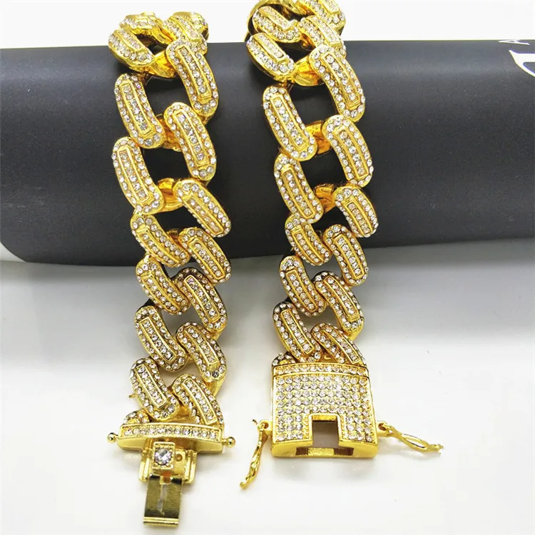 

Foreign trade hot sale 18MM wide Cuban necklace HIPHOP culture hip-hop trend big gold chain jewelry, Silver, gold