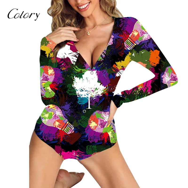 

Colory Minion Makeup Turkey Onesie Graffiti Printing Pajamas, Picture shows