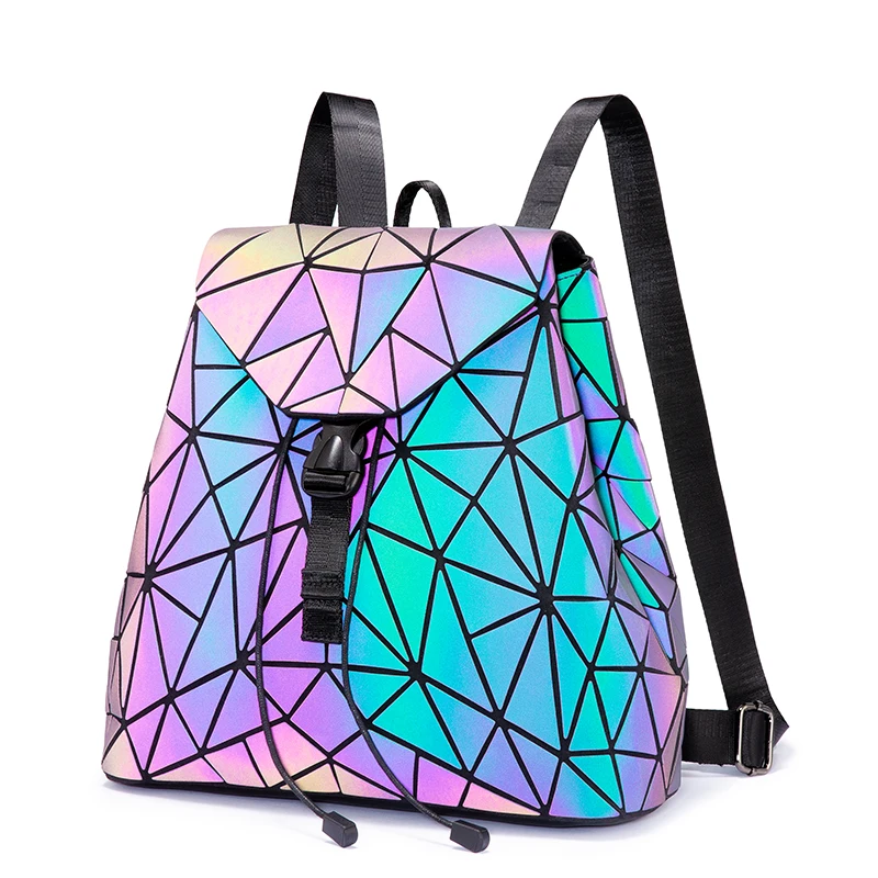 

LOVEVOOK fashion PU leather girls daypacks Wholesale reflective travel bag luxury Geometric Luminous school backpacks for women