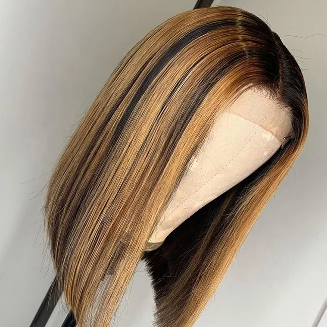 

Virgin hair ombre blonde 613 color short human hair bob cut lace front wig