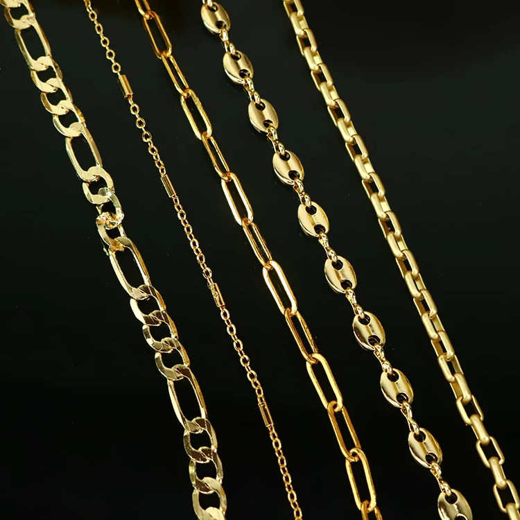 

BCL1213 Shiny 18k gold plated brass pig nose coffee bean chain faceted curb flat chains figaro chain jewelry findings