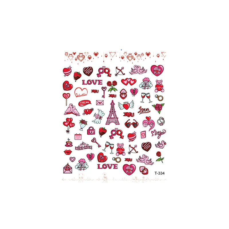 

Hot selling romantic Valentine's Day nail decoration sticker mixed style Cupid nail decal nail beauty set, Customers' requirements