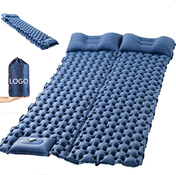 

Woqi double camping sleeping pad with pillow for two person foot press air mattress for outdoor hiking, Customised sleeping pad