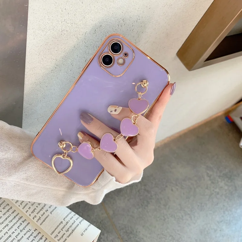 

For iphone X Case Luxury Plated Gold Electroplated Love Heart Bracelet Cases for iPhone 13 12 11 Pro Max 8 Plus XS XR SE 2020