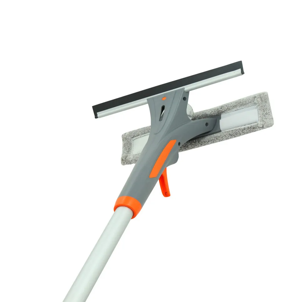 

Orange and grey microfiber cloth aluminum long handle sprayer window squeegee