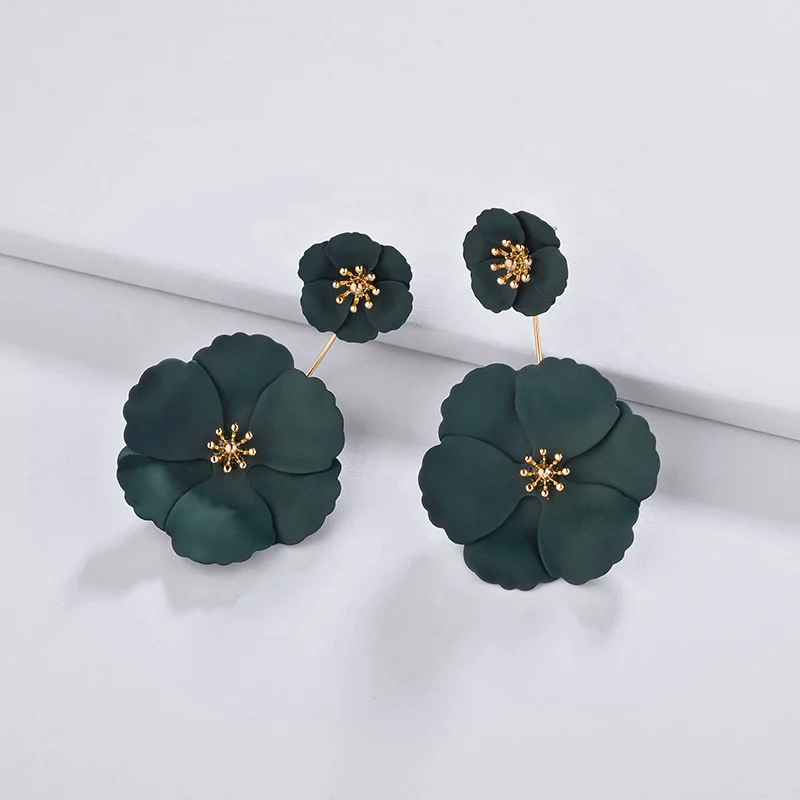 

New Design Colorful Painted Multi-layer Flowers Pendant Gold Detachable Women's Earrings Jewelry