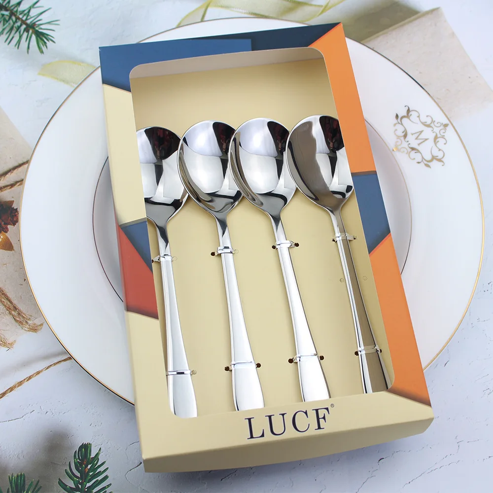 

Hot Selling Polishing Silver Stainless Steel Tableware With Open-Window Box Package Western Tableware