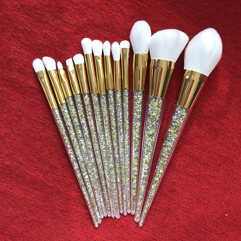 

13pcs neon private label crystal makeup brushes customized pink glitter make up brush soft synthetic hair foundation tools