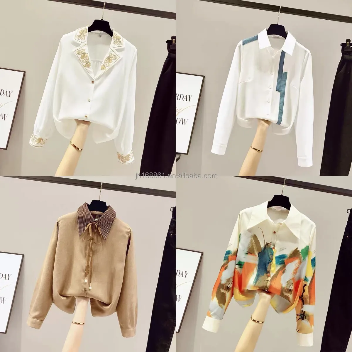 

New female casual V collar long cuff link shirt in 2021 autumn women's blouse factory promotion wholesale, Customized color