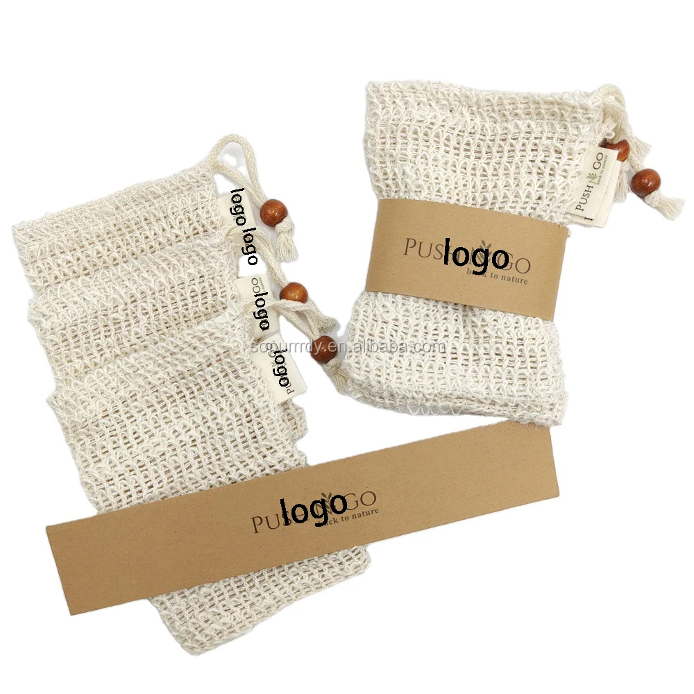 

Sopurrrdy Wholesale High Quality Custom Logo Label Natural Color Sisal Soap Mesh Bag For Soap