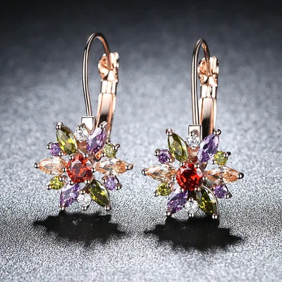 

Free Shipping Necklace And Earring Gold Plated Earrings Jewelry Ear Stud Women Colorful Flower Earrings