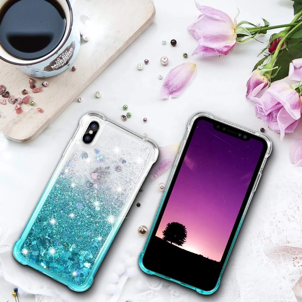 

For iPhone X Glitter Case Anti-shock Gradient Transparent Phone Accessories Shinning Women Cellphone Case for iPhone X, Clear