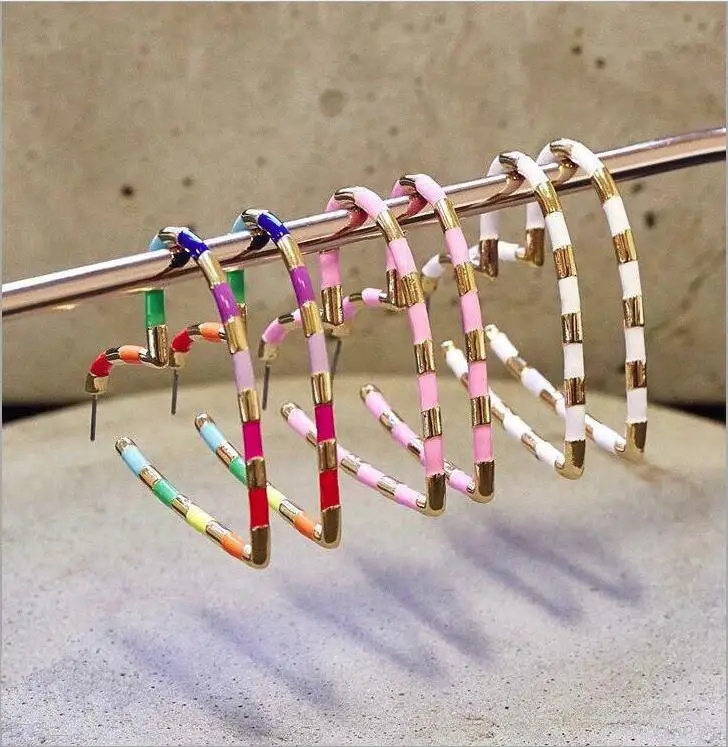 

EM1116 Fashion Rainbow Enamel Gold Plated Heart Hoop Earrings