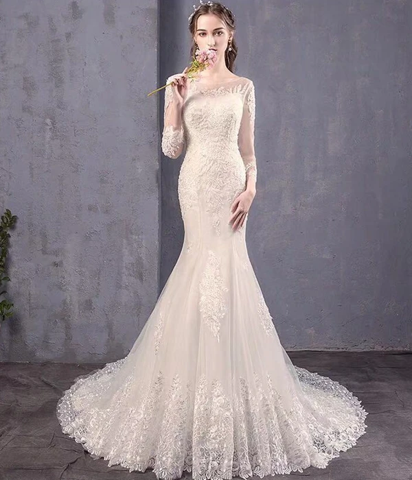 Robe de mariage 2019 tradition wedding dress long sleeve chinese mermaid wedding dress bridal wedding dress ball gowns