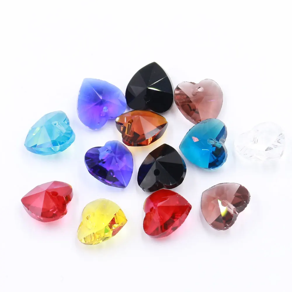 

10mm Flat Heart Crystal Glass Beads For Jewelry Making Women's Pendant Necklace Earring Decoration DIY Accessories 30pcs/bag