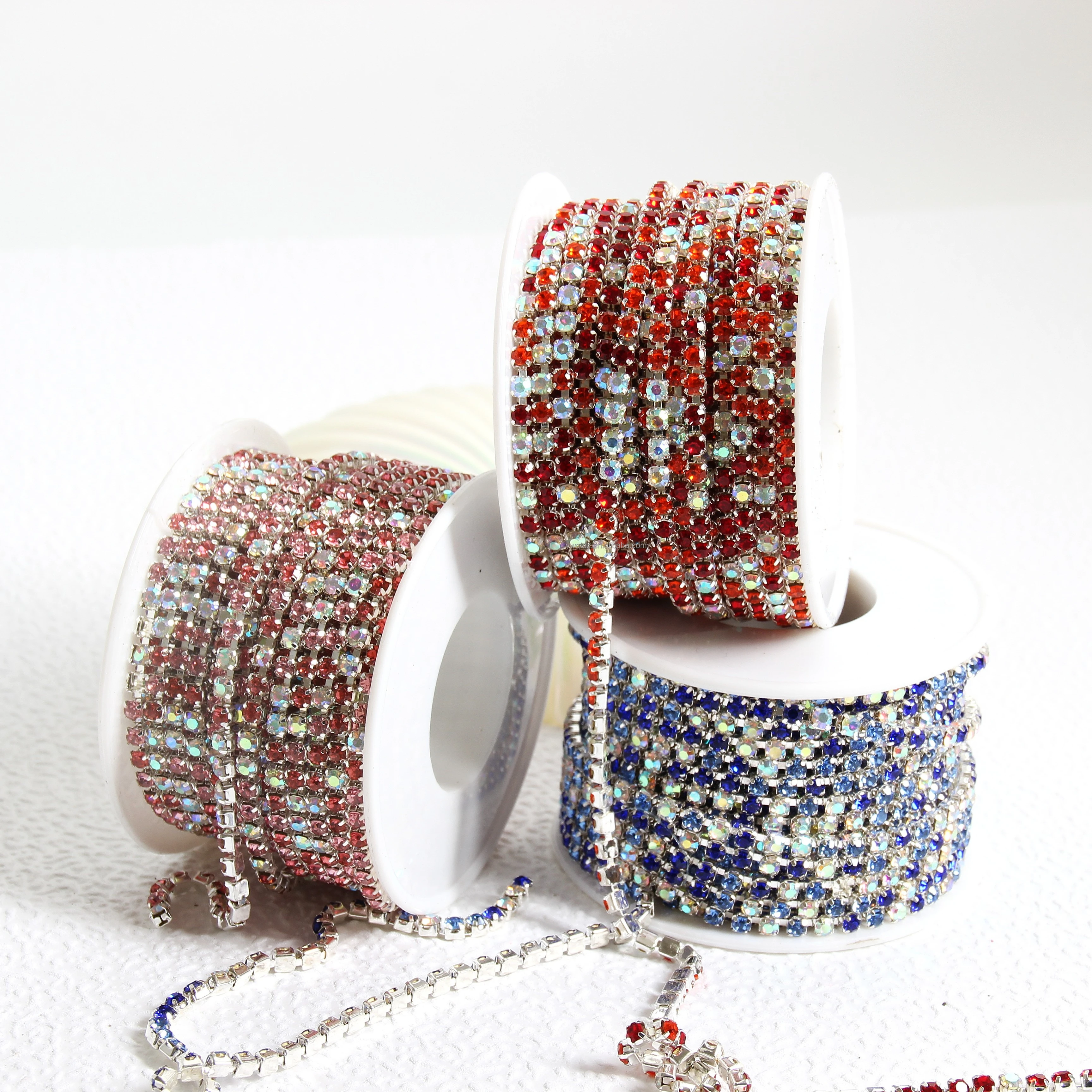 SS12/3mm Loose Rhinestone Metal Claw Chain Cup Chain Mixed Color High Shiny Sew-On for Wedding Dresses Bags Shoes