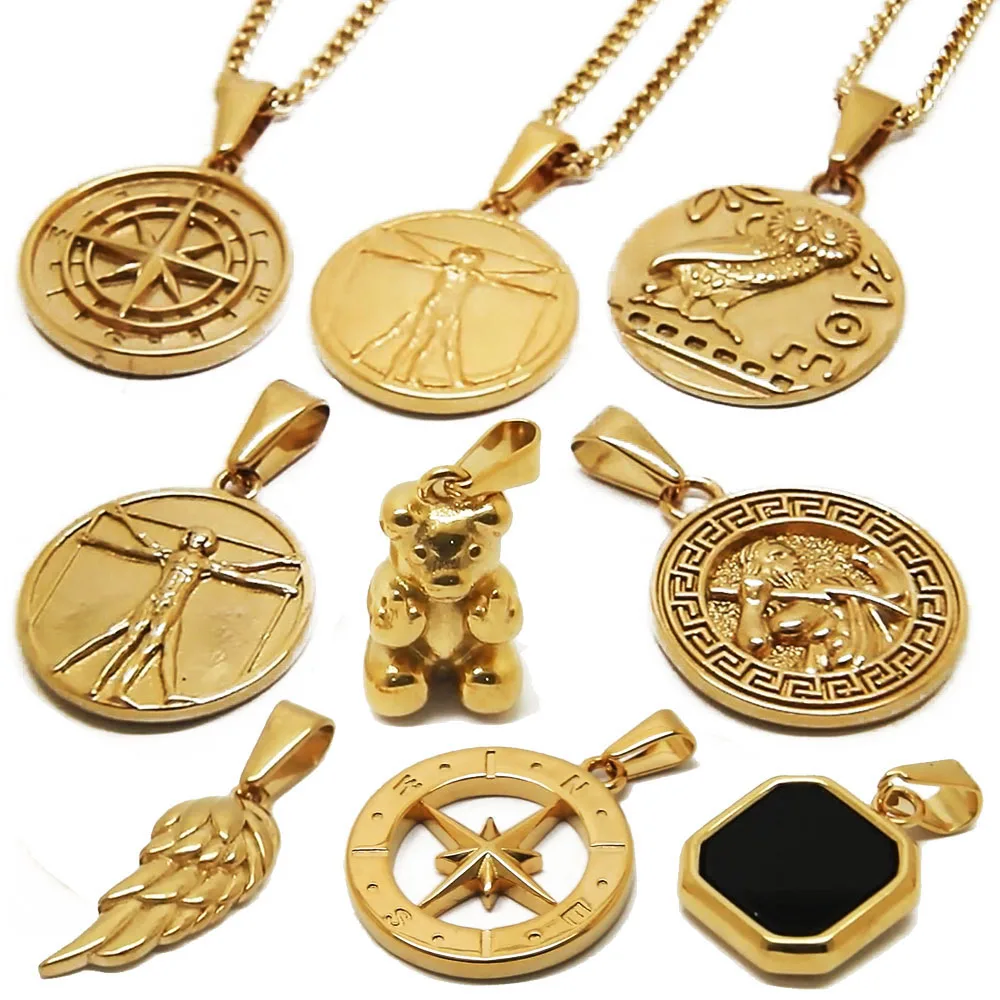 

Custom Men Jewelry Greek Owl Roman Centurion Da Vinci Necklace Stainless Steel 18k Gold Plated Warrior Spartan Pendant Necklace