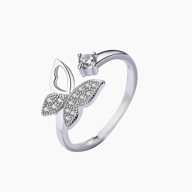 

Moyu wholesale S925 Sterling silver micro-inlaid butterfly adjustable ring