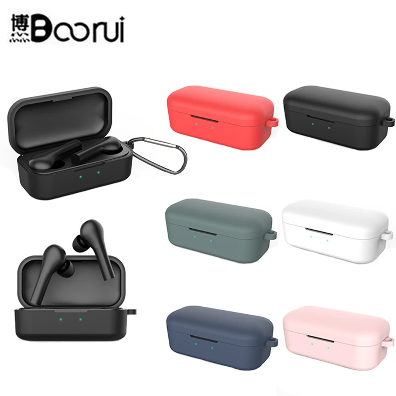 

BOORUI earphone case qcy t5 case silicon case for qcy t5 s cover, Black, blue, pink, green, white, red