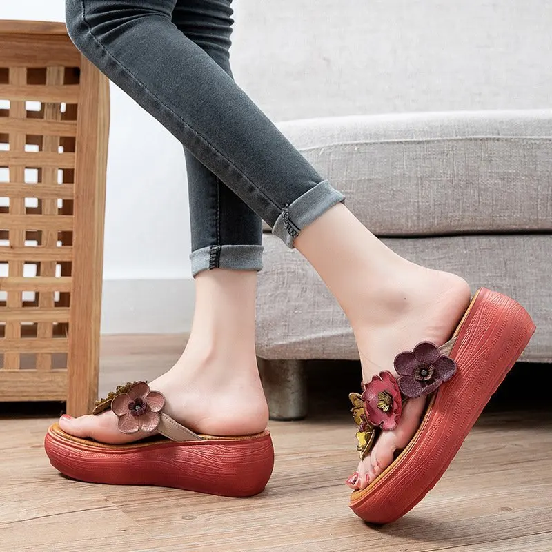 

2021 New Arrival Amazon Ins Hot Sale New Style Plus Size Retro Flower Thick Bottom Increased Beach Casual Fashion Slipper