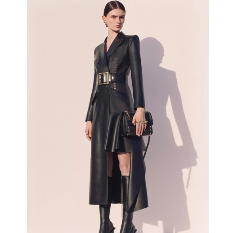 

High Quality Celebrity Evening Black Long Sleeve Elegant Club Party Leather Dress