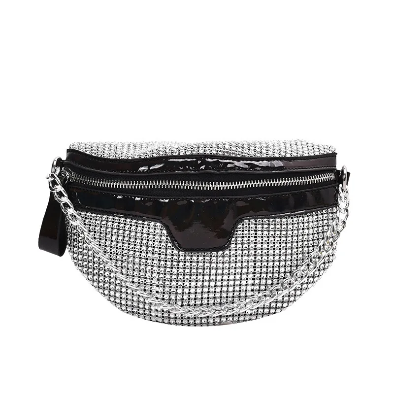 

Women Hotsell Attractive Diamond Fanny Pack Glitter Faux Leather Chain Crossbody Waist Bag, Custom