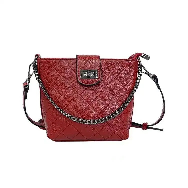 

Wholesale Fashion Diamond Chain Bucket Large Capacity Leather shoulder bag women Lock ladies bags Bucket bag