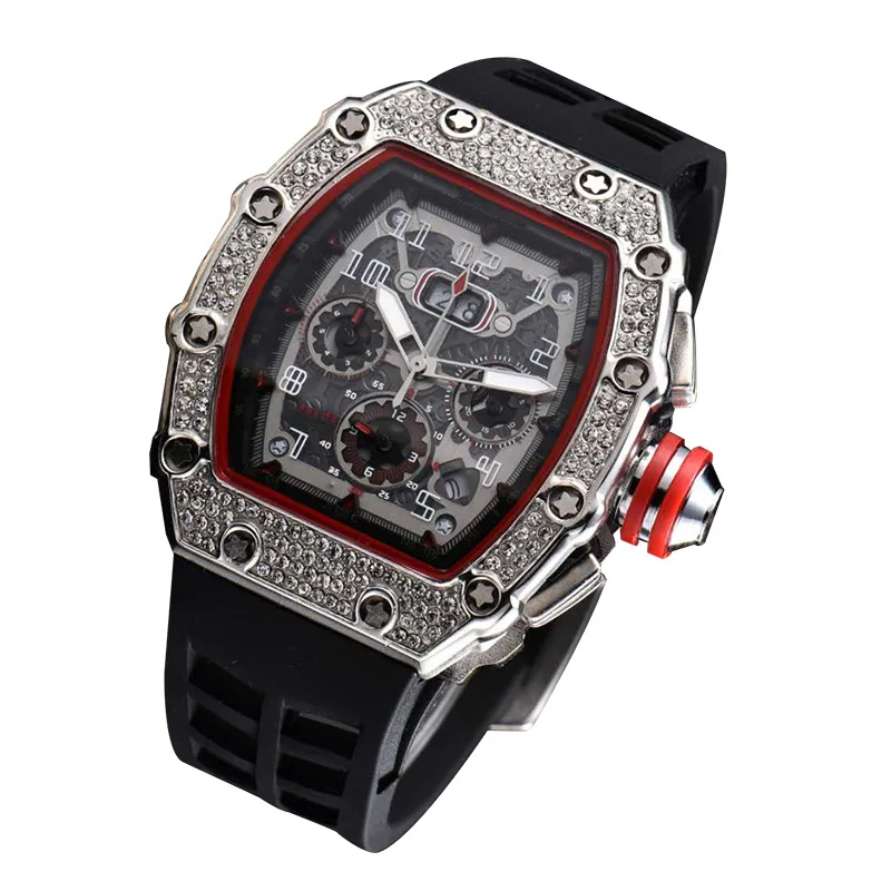 

Hip Hop Diamond Watch Men Sport Chronograph Watches Top Brand Luxury Gold Military CLock Relogio Masculino Zegarek Meski, 6 colors