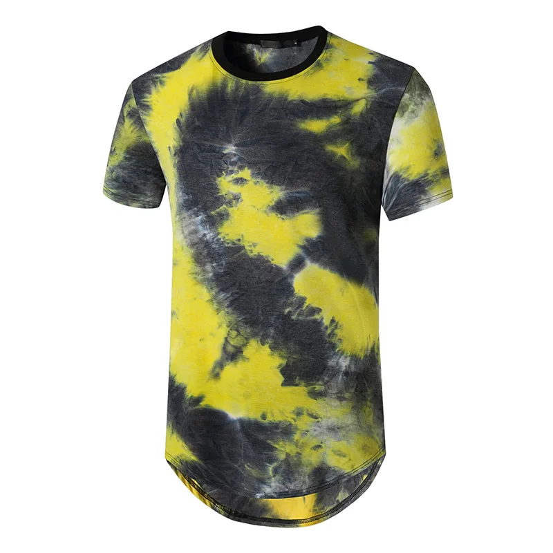 

Hip Hop Tshirt Streetwear Tie dyed T shirts Funky Tie-Dyed Print Extra Long T Shirt Slim Fit Short Sleeve Boy's T-shirts