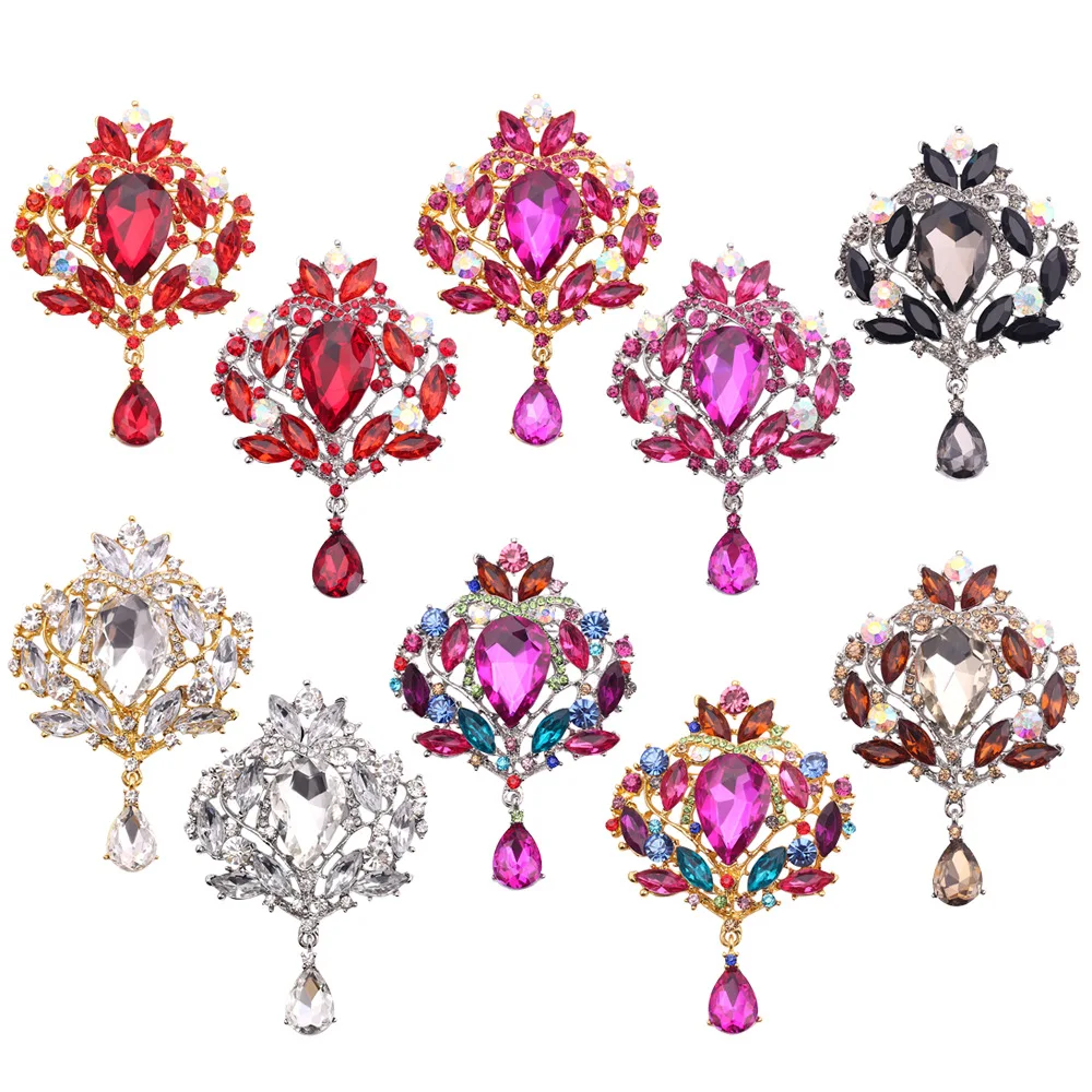 

Large Crystal Retro Brooches Women's Gorgeous Luxury Flower Teardrop Rhinestone Pendant Cocktail Brooch Pin