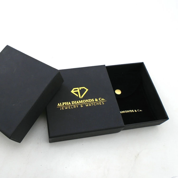 

Jewelry Packaging Velvet Pouch + Box Cardboard Customized Gift Jewelry Storage Drawer Box With Logo