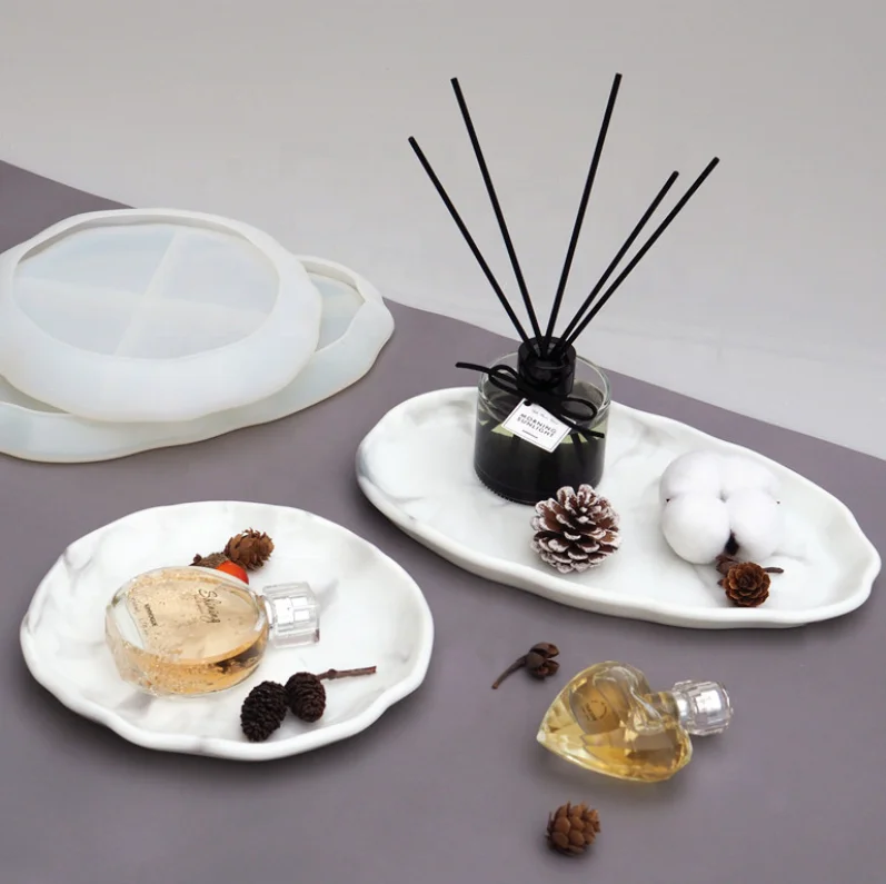 

Hot sales dish epoxy mold resin silicone Oval round Fruit plate coaster silicone mold for resin tray, Pink customized color