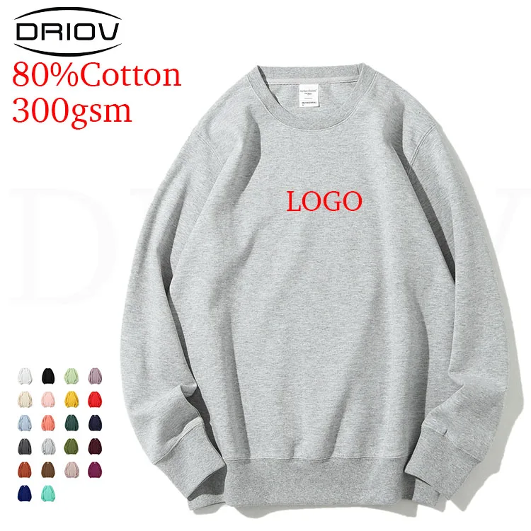 Factory Custom 300g Sweatshirts Long Sleeve custom Blank Crew neck Hoodie Plus Size Men's Hoodies Sweatshirts
