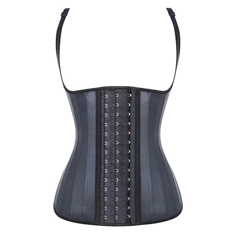 

25 Steel Bone Waist Trainer Corset Latex Modeling Strap Sexy Women Body Shaper Slimming Sheath Belly Belt Shapewear Top Vest, Black,