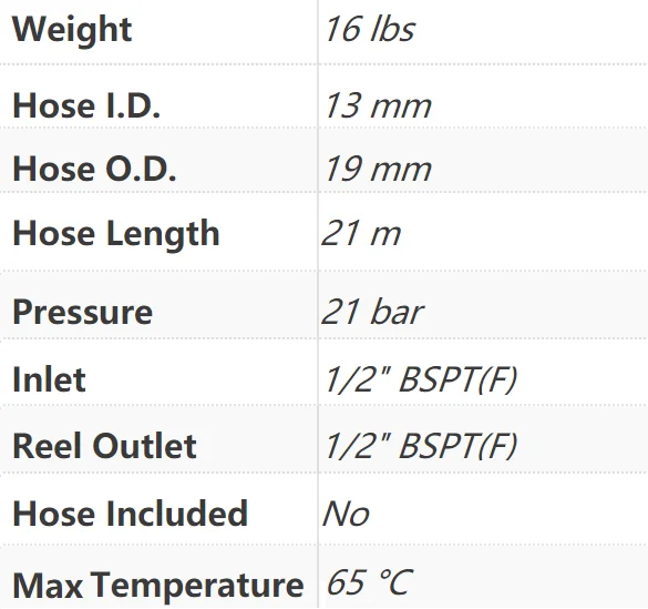 
LC807 OLS-S70 -- 1/2 HOSE OF 21m 300psi Stainless Steel Hose Reel---REELCRAFT 