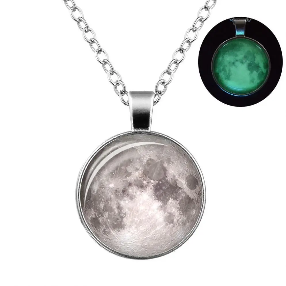 

Women Moon Light Necklace Glow in The Dark Magical Fairy Necklace Girls Universe Luminous Pendent Necklace, 21 color
