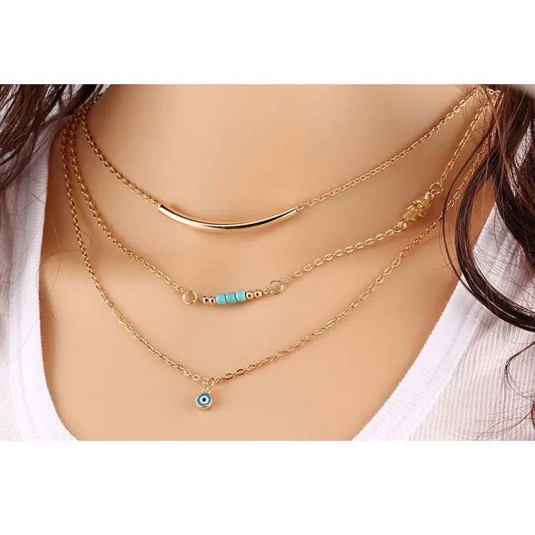 

00121-12 New Hot Unique Charming Gold Tone Bar Circle Lariat Necklaces Women