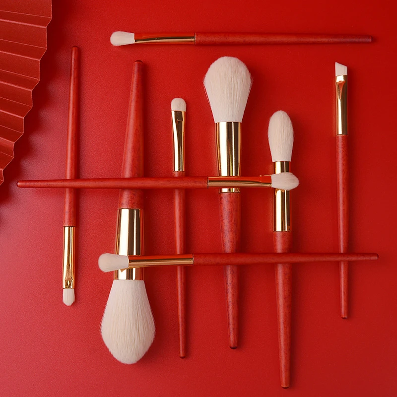 

Wholesale 9 Pieces Set Of Makeup Brush Set Wooden Handle Professional Red Face Makeup Brushes Set, As picture