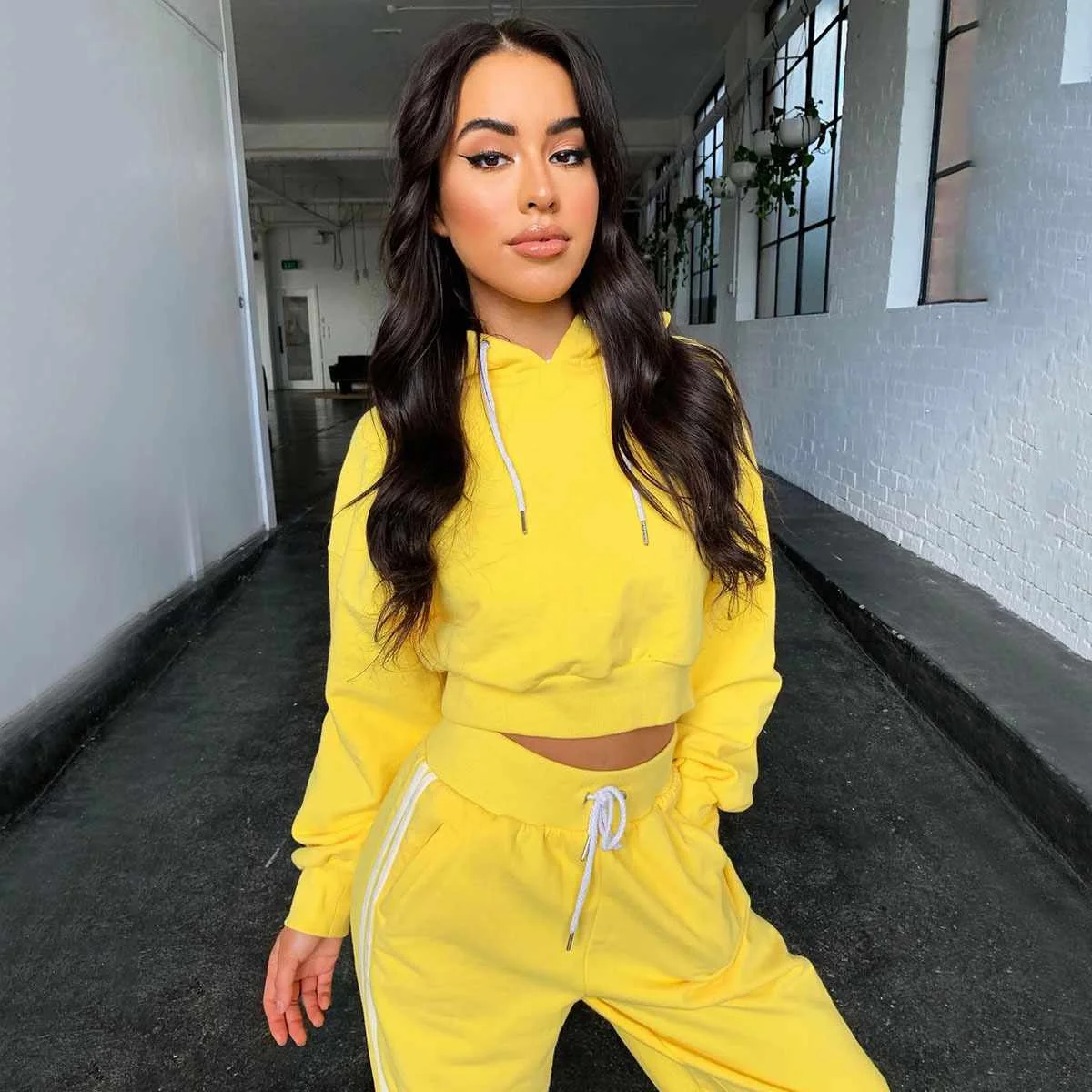 

Casual Hooded Suit Winter Autumn Casual Crop Top Jogging Suits 2 Pieces Women Sweatsuit Velvet Track Suit Tracksuit Set, Picture