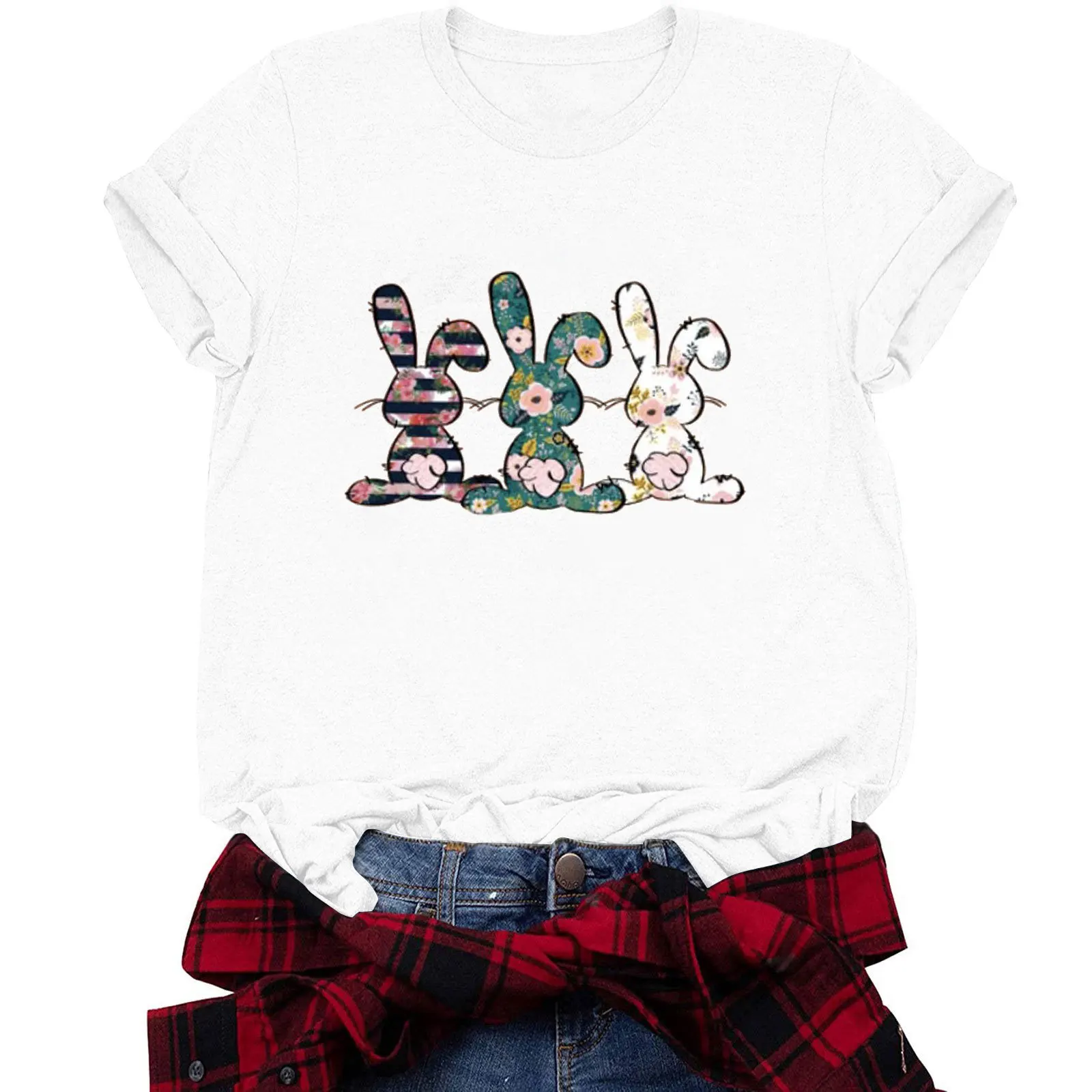 

Summer women's new rabbit t-shirt loose short-sleeved large size T-shirt, Picture color