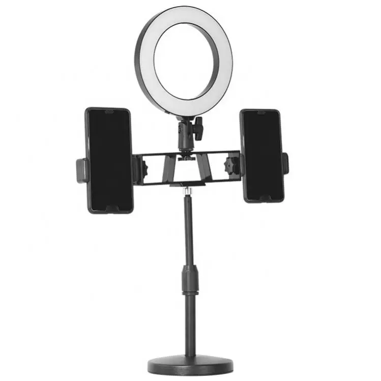 

Desk Mic Stand Mobile Phone And Microphone Ring Light Bracket Dimmable, Black