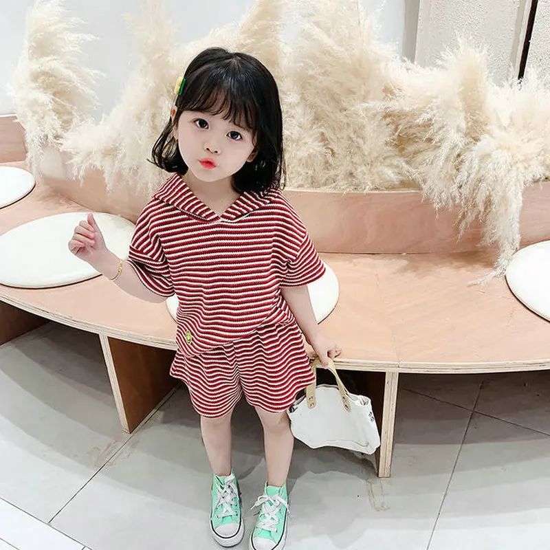 

2020 new summer new striped hooded T-shirt shorts casual sports children clothing