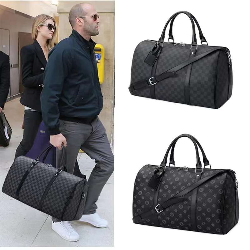 

Multifunctional PU men's weekend travelling bag large capacity portable fitness bag plaid pattern model, Customized color
