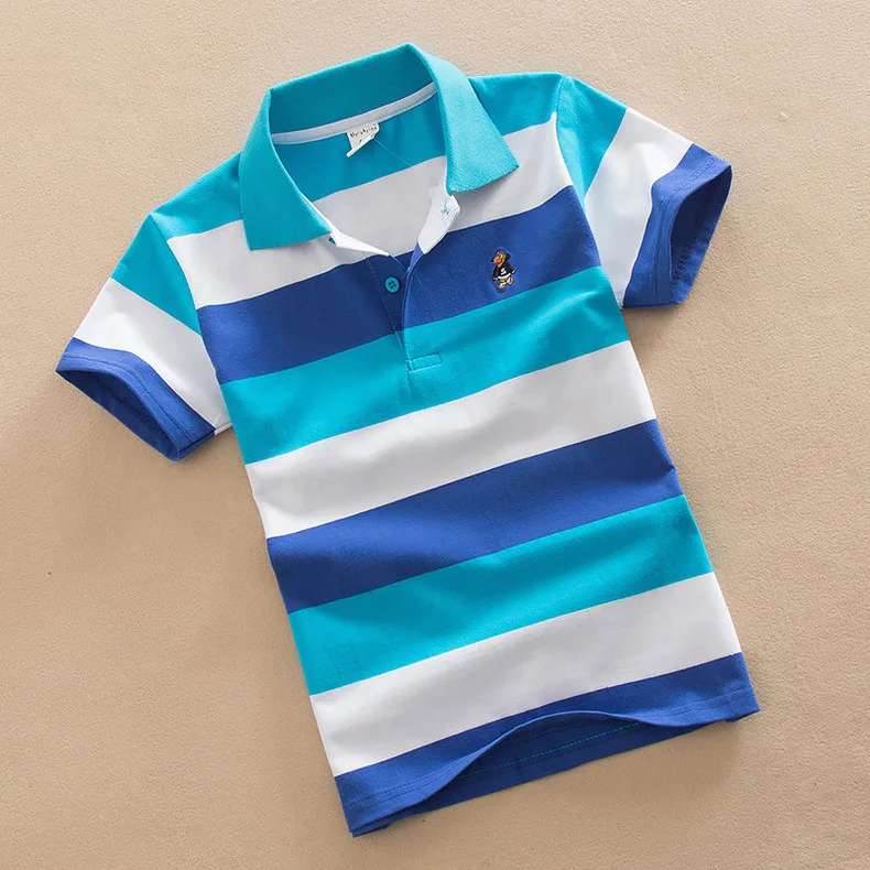 

School Polo Shirts 2020 Summer Children's Short Sleeve Boys Polo Shirt Striped Kids Boy Tops tees Cotton Girls Boys Polo Shirts, Picture